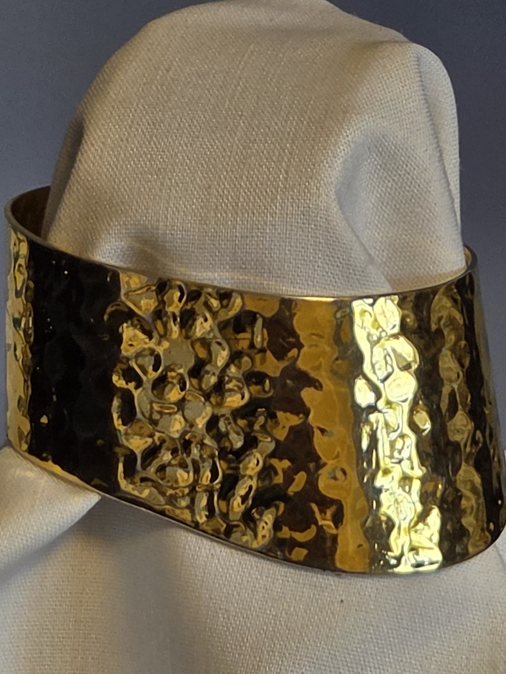 Vtg Crown Trifari Gold-Tone Hammered Cuff Bracelet